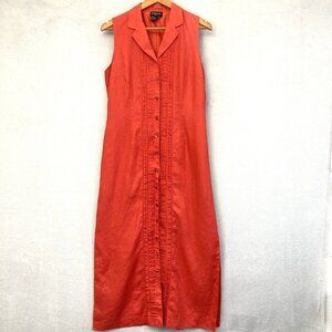 Due per Due Linen Button Up Dress Womens 10 Red Sleeveless Maxi Summer Pleated